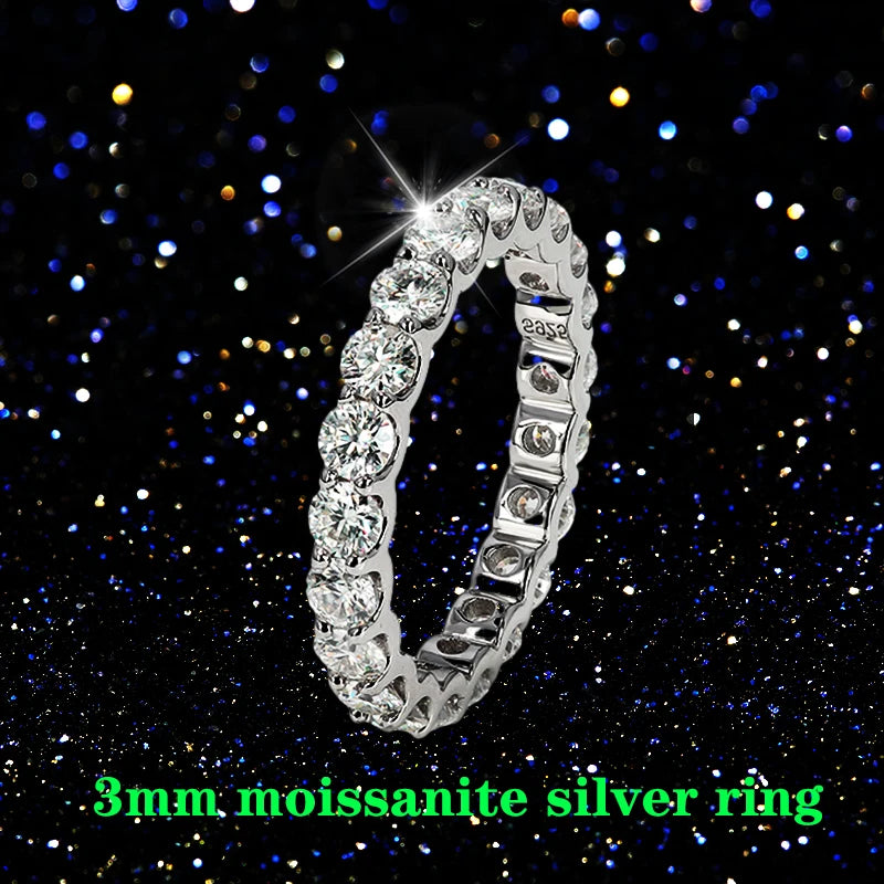 0,1 ct 3 мм D VVS Moissanite Full Eternity Band King — 925 Sterling Silver Aption & Party Juelry for Women