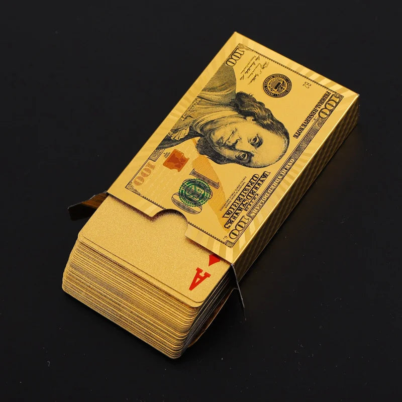 55PCS Gold Foil Carduri de joc de 24K de aur din plastic Set de poker, carduri de joc de apă și durabile