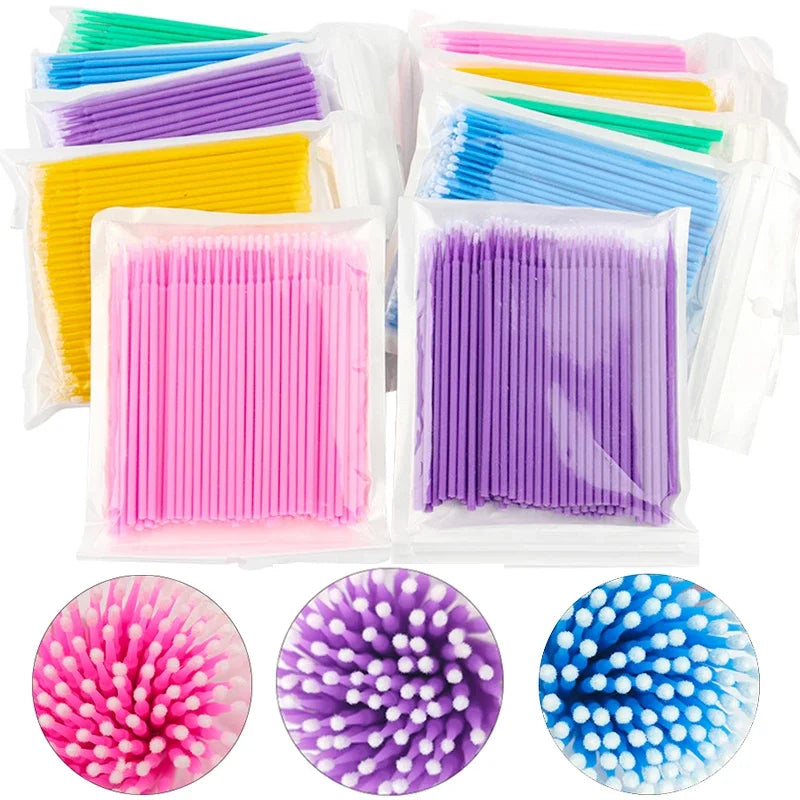 100PCS Curățarea genelor Pensule  bază micro de bumbac pentru extensii și machiaj