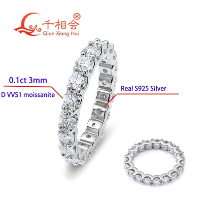 0,1 ct 3 мм D VVS Moissanite Full Eternity Band King — 925 Sterling Silver Aption & Party Juelry for Women