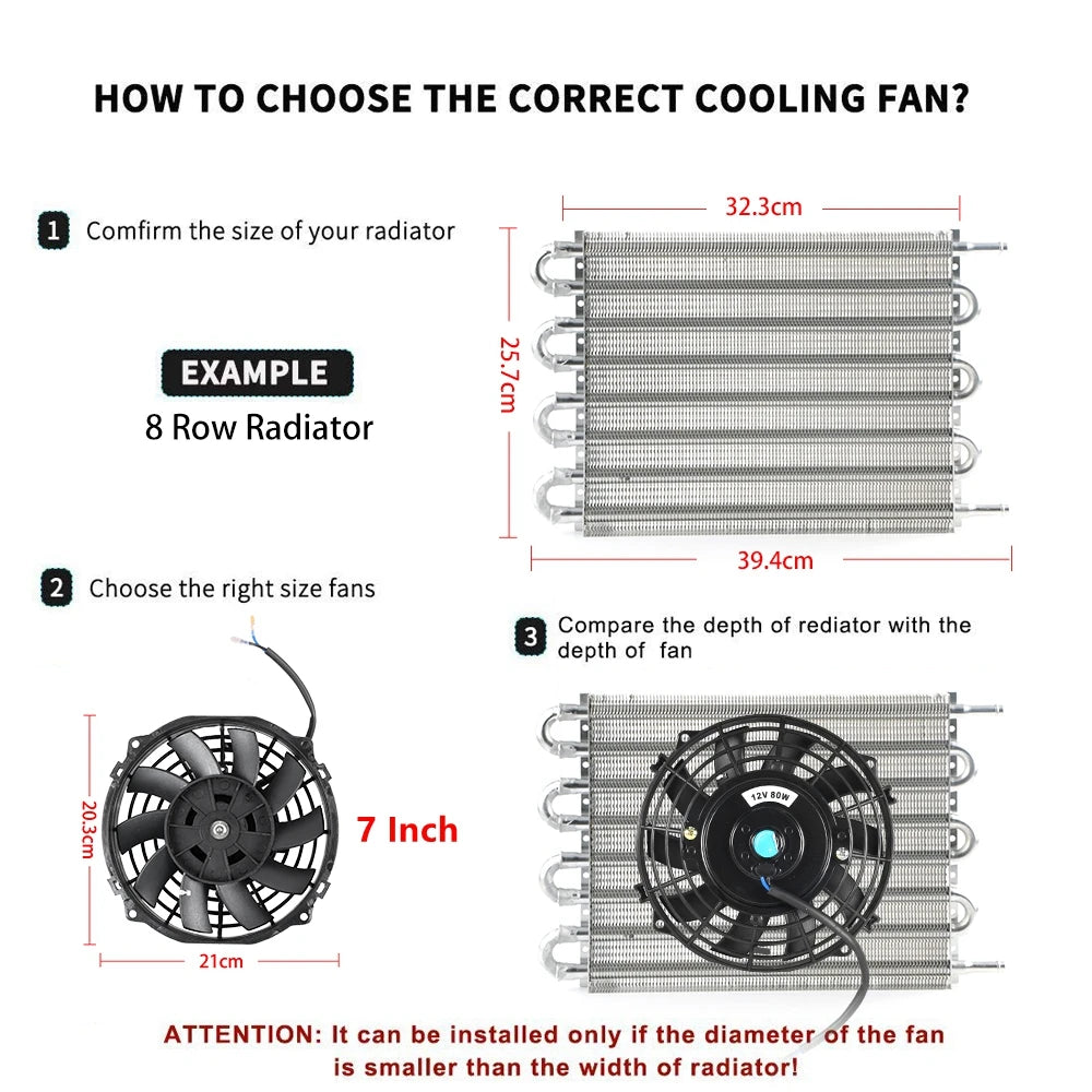 Universal 7/9/10/12/14/16 Inch 12V 80W Car Radiator Cooling Fan Blade – Electric Air Conditioning Fan Kit 2100RPM