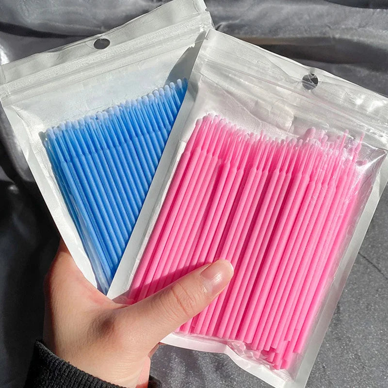 100PCS Curățarea genelor Pensule  bază micro de bumbac pentru extensii și machiaj